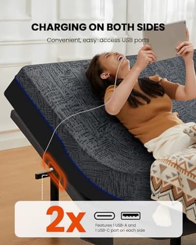 Amada Queen Adjustable Bed Frame and 14 Inch Cooling Gel Memory Foam Mattress Set, Massage, Head & Foot Incline, Wireless Remote, USB Ports, LED Night Light, Medium Firm Support - Image 5