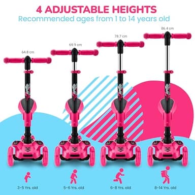 Hurtle 3 Wheeled Scooter for Kids - 2-in-1 Sit/Stand Child Toddlers Toy Kick Scooters w/ Flip-out Seat, Adjustable Height, Wide Deck, Flashing Wheel Lights, For Boys/Girls 1 Year Old+ (Pink) - Image 5