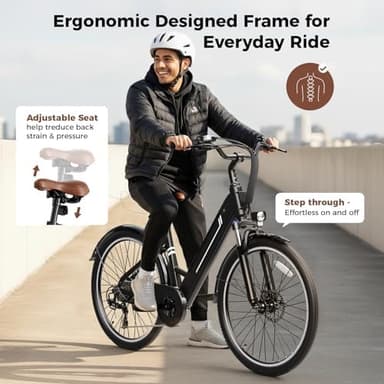Jasion YC1 ST 26" Electric Bike, 750W Peak Motor, Step-Through Ebike for Adults, 360WH Removable Battery, Up to 40miles, Max 23MPH Urban Commuter E-Bike, 7 Speeds & Front Suspension - Image 3