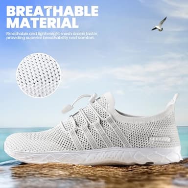 SEEKWAY Mens Womens Water Shoes Quick Dry Non-Slip Barefoot Lightweight Beach Pool River Sailing Walking AE051 White - Image 2
