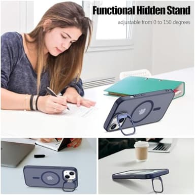 Nvollnoe for iPhone 15 Case Compatible with MagSafe,Military Grade Shockproof Heavy Duty Protective Adjustable Kickstand Matte Semi Clear Phone Case for iPhone 15(Blue) - Image 4