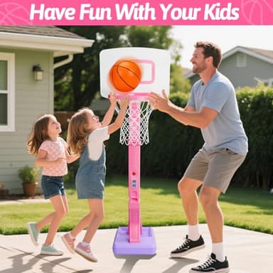 Toddler Pink Basketball Hoop Indoor Outdoor Age 1-3, Adjustable Kids Basketball Hoop with 3 Balls Backyard Outside Girls Basketball Goal Sport Toys for 1 2 3 4 Year Old Baby Girl Birthday Gifts - Image 5