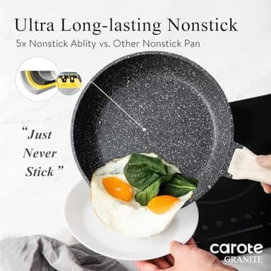 CAROTE Non Stick Frying Pans,Nonstick Granite Fry Pan Egg Pan Omelet Pans, Stone Cookware Chef's Pan, PFOA Free, Black Granite, 8"+10"+12” - Image 3