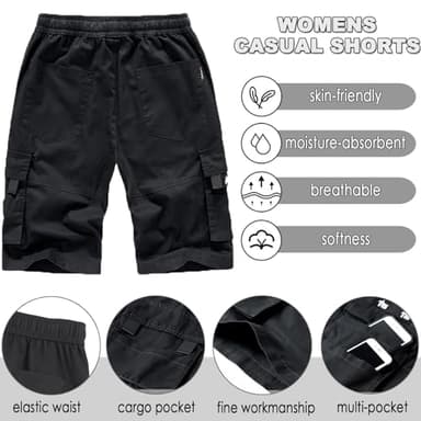 XinYangNi Men Cargo Shorts Elastic Waist Drawstring Cotton Loose Fit Casual Lightweight Outdoor Multi Pocket Twill Pants Khaki US 36 - Image 3