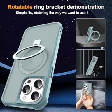SKYLMW Compatible with iPhone 15 Pro Case with Invisible Magnetic O-Ring Stand Military-Grade Translucent Case for iPhone 15 Pro 6.1" [Compatible with MagSafe][Great Grip Feeling], Blue - Image 2
