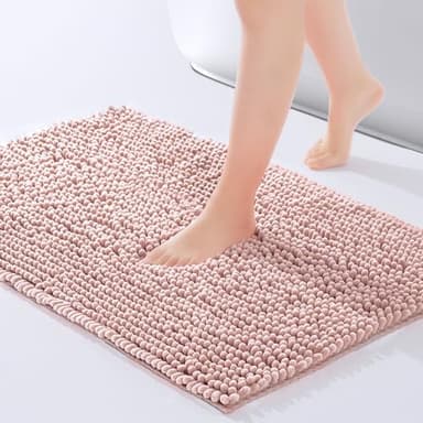 FRESHMINT Chenille Bathroom Rugs Mat 32”x20”, Non-Slip Bath Mat for Bathroom Floor & Bathtub, Washable Soft Shower Shag Bath Rugs, Fluffy Thick Water Absorbent Microfiber Shower Mat, Dusty Pink - Image 1
