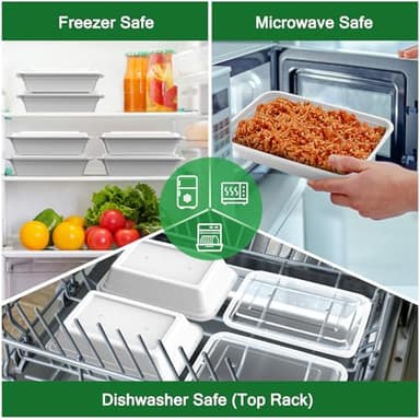 50 Pack (100-Piece) 32 oz Meal Prep Containers Reusable with Easy Open Lids, Sturdy Leakproof Food Safe, Microwave Freezer Dishwasher Safe, To Go Take Out Plastic Food Storage Pans with Lids, Silver - Image 5