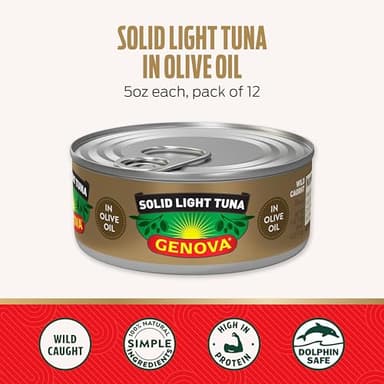 Genova Premium Solid Light Tuna in Olive Oil, 5 Ounce Cans, 12-Pack – Nutrient Rich, High Protein Canned Tuna Fish - Delicious, Easy, Nutritious Ready to Eat Meals - Image 3