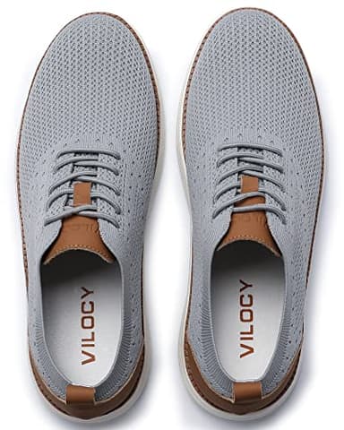 VILOCY Men's Casual Dress Sneakers Oxfords Business Shoes Lace Up Lightweight Comfortable Breathable Walking Knit Mesh Fashion Sneakers Tennis Light Grey,EU48 - Image 7