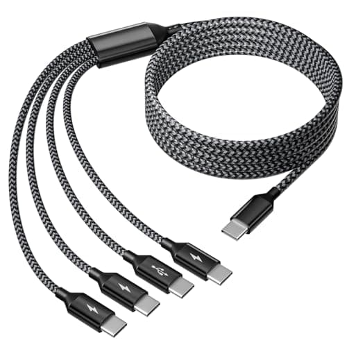 USB C Splitter Multi Charging Cable, Dual Type C Charger Cord,4 in 1 Multiple Nylon Braided Cable with 4 Type-C Connectors Compatible with iPhone 15 Pro Max/Samsung Galaxy/Tablets/Google-1Pack 5FT. - Image 1