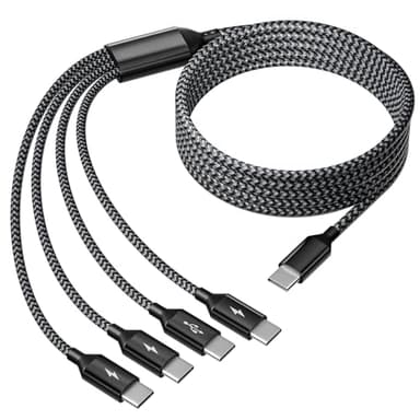 USB C Splitter Multi Charging Cable, Dual Type C Charger Cord,4 in 1 Multiple Nylon Braided Cable with 4 Type-C Connectors Compatible with iPhone 15 Pro Max/Samsung Galaxy/Tablets/Google-1Pack 5FT. - Image 1