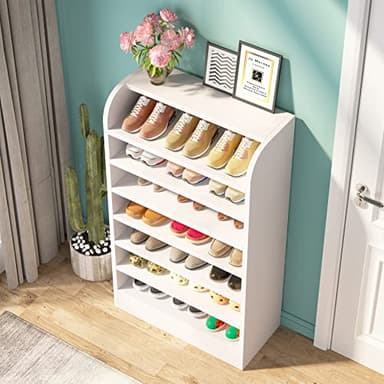 Tribesigns Shoe Rack, 8-Tier Tall Shoe Shelf, Wooden Shoe Storage Cabinet, White - Image 6