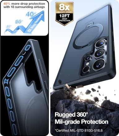 TORRAS 360 Spin Magnetic Stand for Samsung Galaxy S25 Ultra Case, Fit for Magsafe, Military Grade Slim Protective S25 Ultra Case with Kickstand & Ring Holder, Ostand Spin, Translucent Frosted Black - Image 5