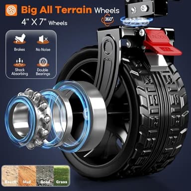 48" L Collapsible Wagon Cart Foldable, 560lbs Weight Capacity 300L Heavy Duty Folding Beach Wagons with Big All-Terrain Wheels, Utility Carts for Groceries, Shopping, Camping, Sports - Red - Image 6