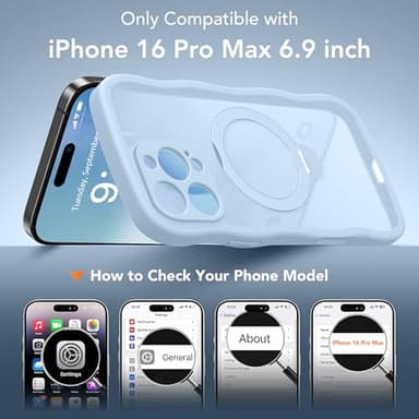 for iPhone 16 Pro Max Case for Women,[Compatible with Magsafe][360° Spin Magnetic Stand][Cute Wave Edge][Military-Grade Protection]Translucent Matte Phone Case for iPhone 16 ProMax, Baby Blue - Image 2