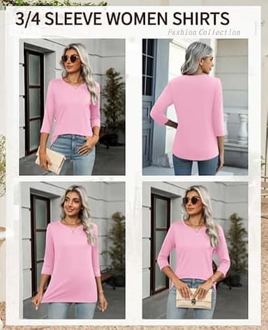 Zeagoo 3/4 Sleeve Shirt Basic Tees Womens Summer Tops Loose Fit 3 Pack Crewneck Casual Blouses Tredy Clothing Plain Tops - Image 2