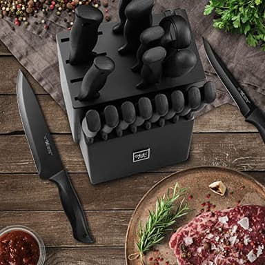 Knife Sets for Kitchen with Block, HUNTER.DUAL 19 Pcs Kitchen Knife Set with Block Self Sharpening, Dishwasher Safe, Anti-slip Handle, Black - Image 7