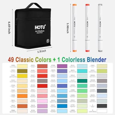 HOTU Alcohol Markers Brush and Fine Tip 50 Colors Dual Tips Art Marker Set Alcohol-based Sketch Pens with Carrying Case，Non-Bleeding Pad for Art Enthusiast Adults Coloring Illustration - Image 5