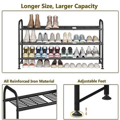 LINZINAR Shoe Rack 3 Tier Long Metal Shoe Organizer for Closet Entryway Black - Image 6