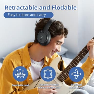 Eduiosma Active Noise Cancelling Headphones, Wireless Over Ear Bluetooth Headphones with Microphone, Transparency Mode, 70H Playtime, Hi-Res Audio, Deep Bass, Bluetooth 5.3, Lightweight Design,Black - Image 5