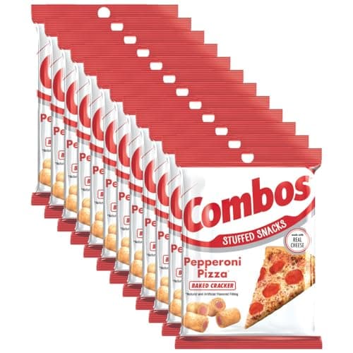 COMBOS Cheese Snacks - Pepperoni Pizza Pretzel Baked Snack Packs, Cheese Crackers Snacks, 6.3-Ounce Bag Bulk Box (Pack of 12) - Image 1
