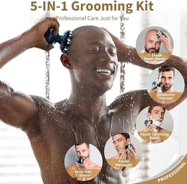 Detachable Head Shavers, SHPAVVER 5 in 1 Electric Razor IPX7 Waterproof for Bald Men, Wet Dry LED Display Rechargeable 7D Rotary Shaver Grooming Kit with Type C Charge A，Bright Blue - Image 4
