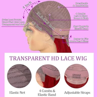Straight Lace Front Wigs Human Hair Red Burgundy 13x4 Lace Frontal Wigs Human Hair Wear and Go Glueless Dark Red Wig Hd Transparent Lace Front Wigs Human Hair Burgundy Wigs for Women 28 Inch - Image 4