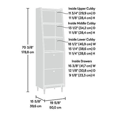 Sauder Harvey Park Tall Bookcase with Drawers, Mid-Century Modern Design, Narrow Bookcase - Grand Walnut Finish - Image 3