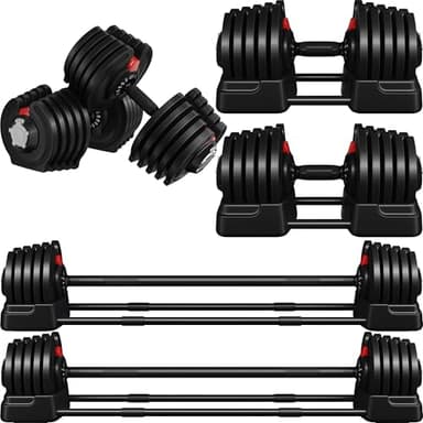 Yaheetech Adjustable Dumbbell Set 90lbs Fast Adjust Dumbbells Pair 2 in 1 Dumbbell Weight Set Free Weight Used as Barbell, with Tray for Men/Women Strength Training Equipment - Image 2