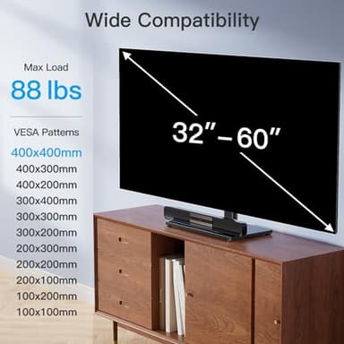 PERLESMITH Swivel Universal TV Stand/Base - Table Top TV Stand for 32-60 inch LCD LED TVs - Height Adjustable TV Mount Stand with Tempered Glass Base, VESA 400x400mm,Holds up to 88lbs PSTVS09 - Image 2