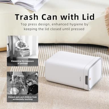 MOPALL 2 Pack Bathroom Trash Can with Lid, 3.6Gal + 2.4Gal Garbage Can with Pop-Up Lid, Small Trash Can Dog Proof, Slim Trash Bin Waste Basket for Toilet, Office, Bedroom, Living Room, Kitchen (White) - Image 5