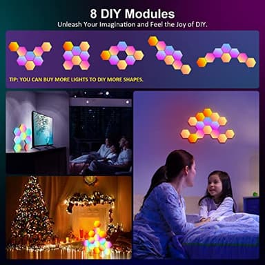 OJQ 8 Pack Hexagon Lights Wall RGB Panel - Hexagonal Led Lights Room Decor Wall Lights Smart APP Music with Sync Honeycomb Shape Panels Hexagon Gaming Night Lights for Bedroom Children - Image 5