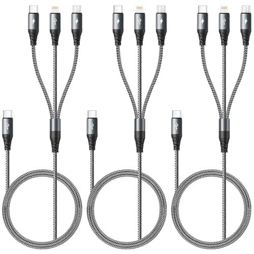 USB C Multi Charging Cable 3A,[3Pack 4FT] 3 in 1 Charging Cable Nylon Braided Multiple Phone Charger Cord Fast iPhone Charging Cord with Type-C,Micro USB,IP Port for iPhone16/15/14/Android and More - Image 1