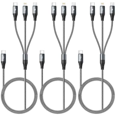 USB C Multi Charging Cable 3A,[3Pack 4FT] 3 in 1 Charging Cable Nylon Braided Multiple Phone Charger Cord Fast iPhone Charging Cord with Type-C,Micro USB,IP Port for iPhone16/15/14/Android and More - Image 1