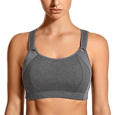 SYROKAN Women's Sports Bra Front Adjustable High Impact Support Padded Wireless Racerback Plus Size Running Bra Grey 44D - Image 1