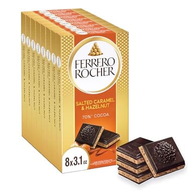 Ferrero Rocher Premium Chocolate Bars, 8 Pack, Dark Chocolate Hazelnut and Crunchy Salted Caramel, ​Individually Wrapped, 3.1 oz Each - Image 1