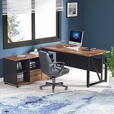 Tribesigns 55 inches Executive Desk and 43" lateral File Cabinet, L-Shaped Computer Desk Home Office Furniture with Drawers and Storage Shelves, Office Table with Cabinet - Image 6