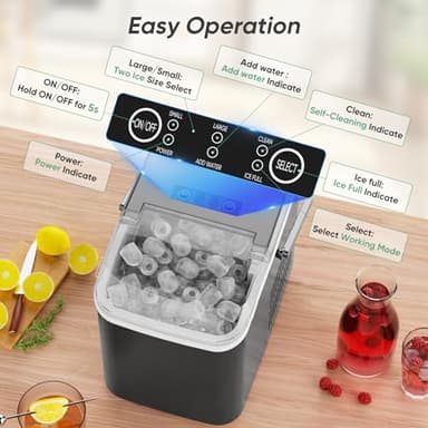 DUMOS Ice Maker Countertop Ice Machine Compact Size with Handle, 26lbs in 24Hrs, Black - Image 4