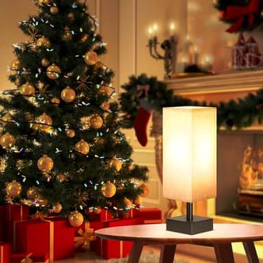 Small Table Lamp for Bedroom - Bedside Lamps for Nightstand, Minimalist Night Stand Light Lamp with Square Fabric Shade, Desk Reading Lamp for Kids Room Living Room Office Dorm - Image 6