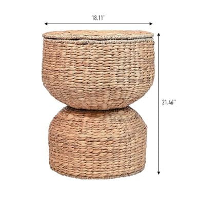 happimess SAT1000A Bhola 18" Hourglass Handwoven Hyacinth Storage Accent Table with Lid for Storage and Decoration in Bedroom, Living Room, Kitchen, Dining Room, Entryway, Guestroom, Natural - Image 3