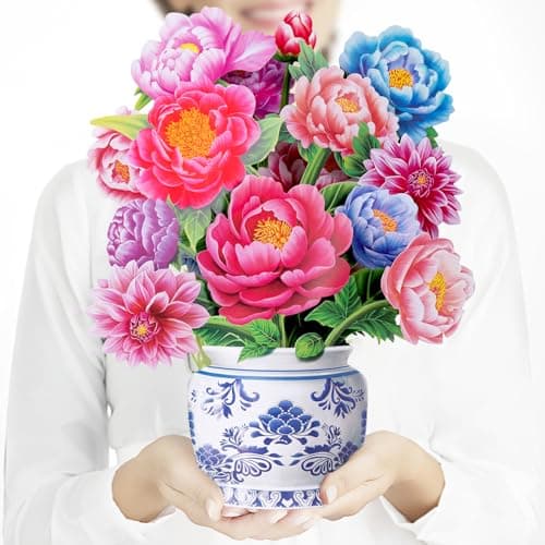 Airpark Pop Up Flower Card, 3D Paper Flowers Bouquet – 14" Peony, Birthday, Mother’s Day, Get Well Greeting Cards with Note Card & Envelope - Image 1