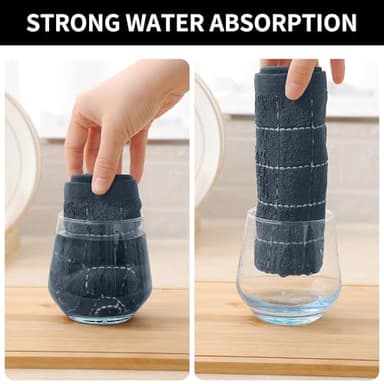 Homaxy Kitchen Towels and Dishcloths Set, 12 x 12 and 13 x 28 Inches, Set of 12 Bulk Cotton Terry Kitchen Towels Set, Checkered Designed, Soft and Super Absorbent Dish Towels, Dark Grey - Image 5