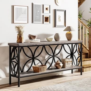 LITTLE TREE Sofa Table, 70.9 Inch Industrial Behind Couch Table with Storage Shelves, Narrow Long Console Table for Entryway, Living Room, Foyer, Hallway, Office - Image 6