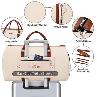 4pcs Convertible Garment Duffel Bag for Travel - 50L 2-in-1 Carry On Weekender Overnight Bag with Toiletry Bag, Fits Suits & Dresses, Trolley Sleeve, Hanging Suit Compartment, Waterproof Shoe Pocket - Image 4