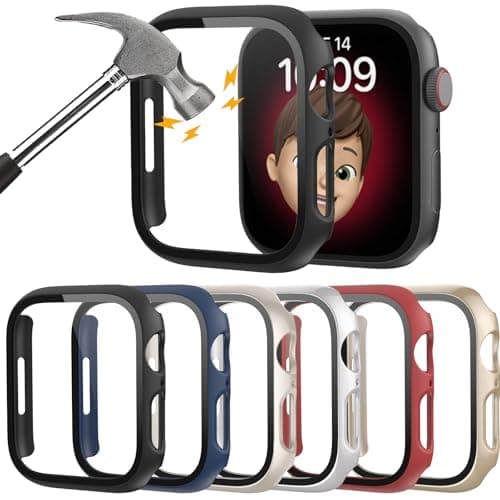 6 Pack Hard PC Case with Tempered Glass Screen Protector 44mm for Apple Watch SE 3/SE(2nd) Series 6/SE/5/4,Rontion Ultra-Thin Scratch Resistant Full Protective Bumper Cover for iWatch 44mm Accessorie - Image 1