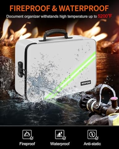 Noiposi Document Organizer with Lock,16.1"x11.4"x4.3" Waterproof and Fireproof Document Box,Portable Home Travel Safe Storage Box for Important Documents,File and Birth Certificate,Silver - Image 2