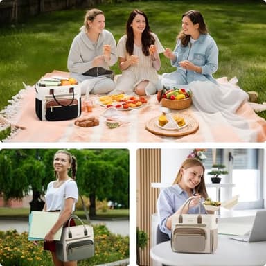 LOVEVOOK Insulated Lunch Bag Women,Wide Opening Adult Lunch Box Women,Large Leakproof Cooler Bag for Work Picnic Beach Family College,Lunch Teacher Tote Bag with Adjustable Shoulder Strap Cup Holder - Image 6