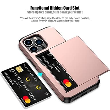 Nvollnoe for iPhone 13 Pro Case with Card Holder Heavy Duty Protective Dual Layer Shockproof Hidden Card Slot Slim Wallet Case for iPhone 13 Pro for Men&Women(Rose Gold) - Image 2