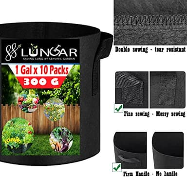 LUNGAR Plant Grow Bags - 10 Gallon 10 Packs Planter Pot, Thickest Aeration 300G Non-Woven Fabric, Reinforced Handles for Weatherproof Nursery Pot, Enhanced Double Seam - Image 4