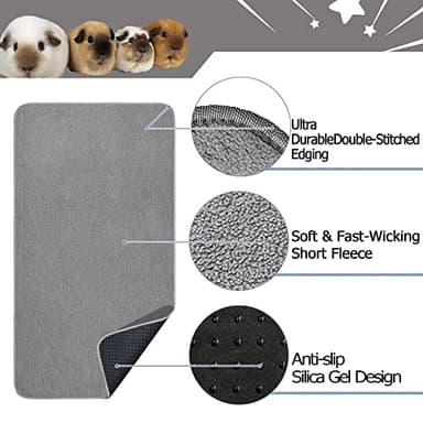 GINIDEAR Guinea Pig Cage Liner, 2 Pack - Washable, Reusable, Leakproof Fleece Bedding Pads for Small Animals with Anti-Slip Bottom - for Midwest Cage 24''X47'' Area, Gray - Image 4